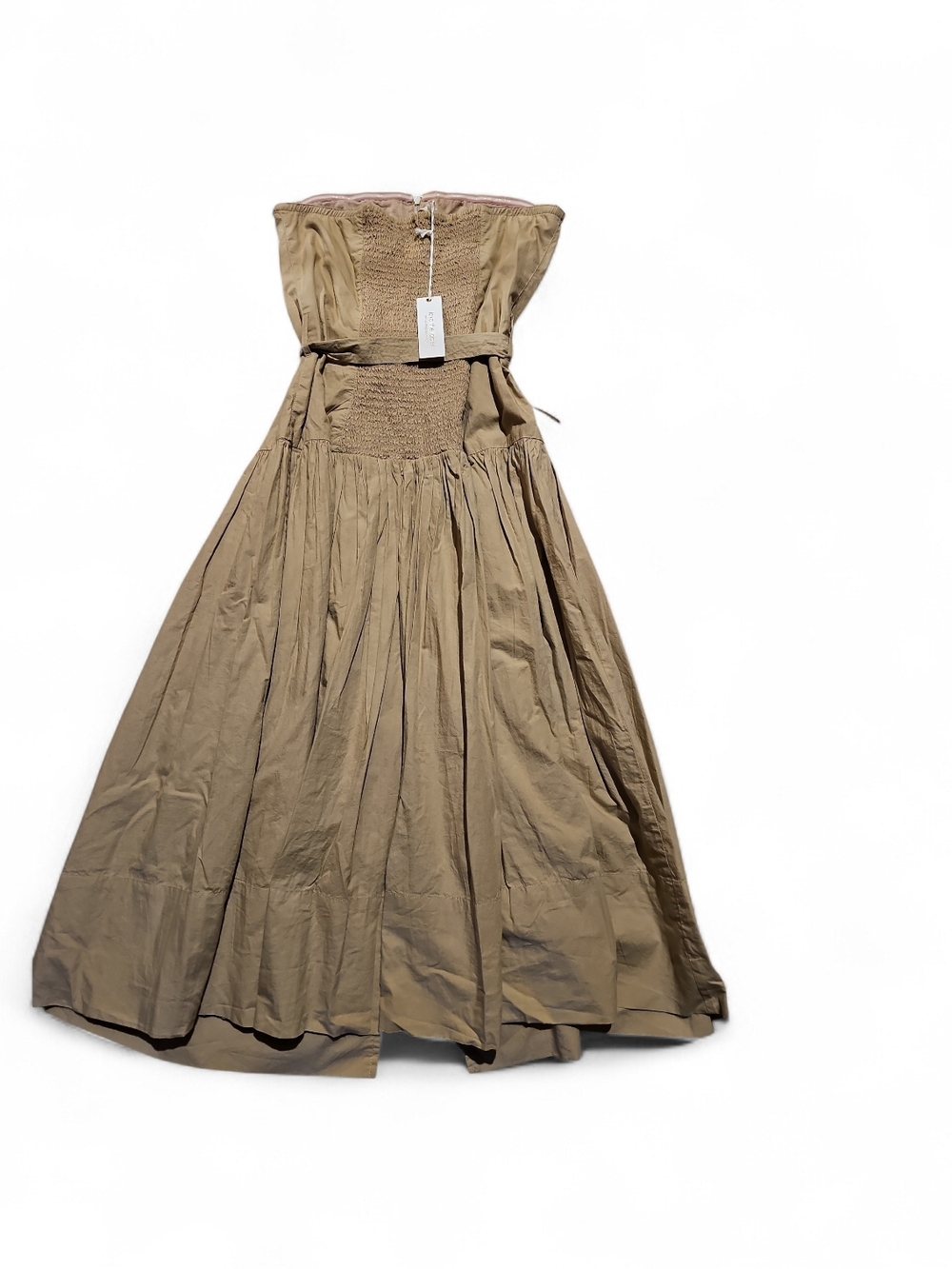 Strapless Belted Midi Dress in Tan - Picture 2 of 2